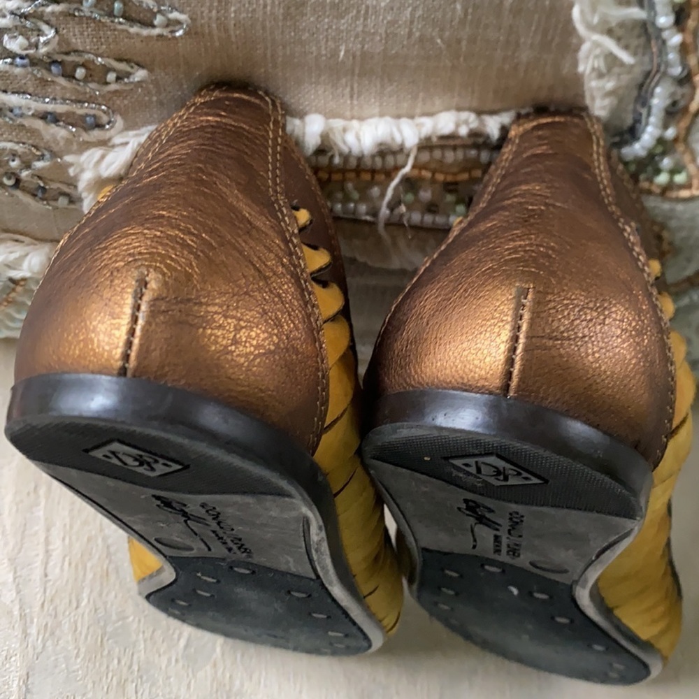 DONALD J. PLINER EDA BRONZE AND MUSTARD HUARACHE MOCCASIN STYLE BALLERINA FLAT‌‌ - Picture 4 of 9